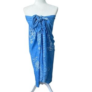 Pareos Del Mar Sarong Wrap Beach Cover Up One Size Blue White NWT